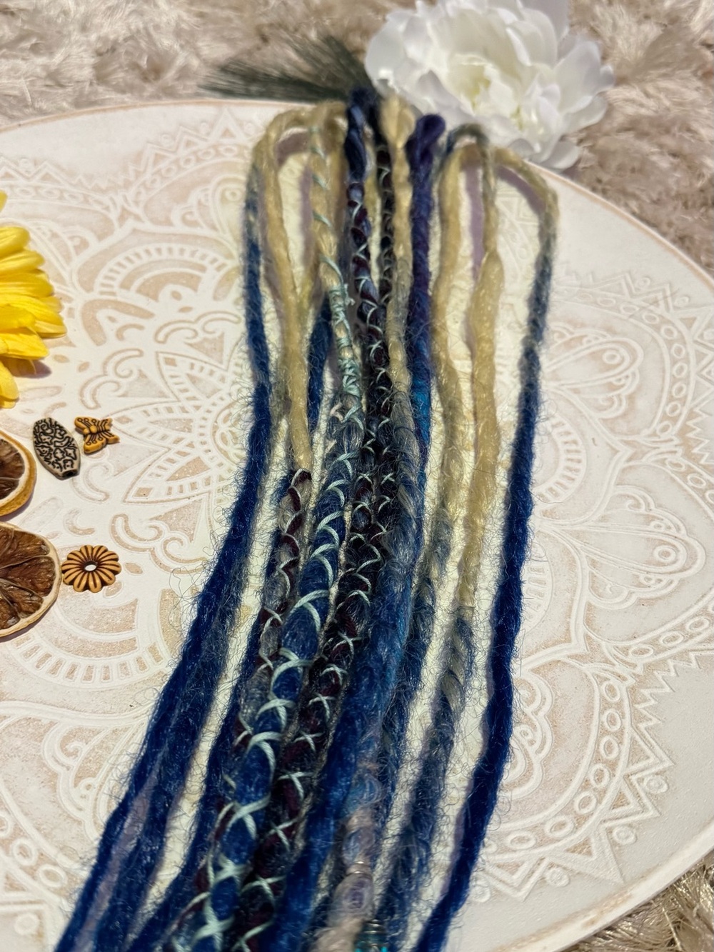 Boho Blue & Cream Dreadlock Hair Extensions